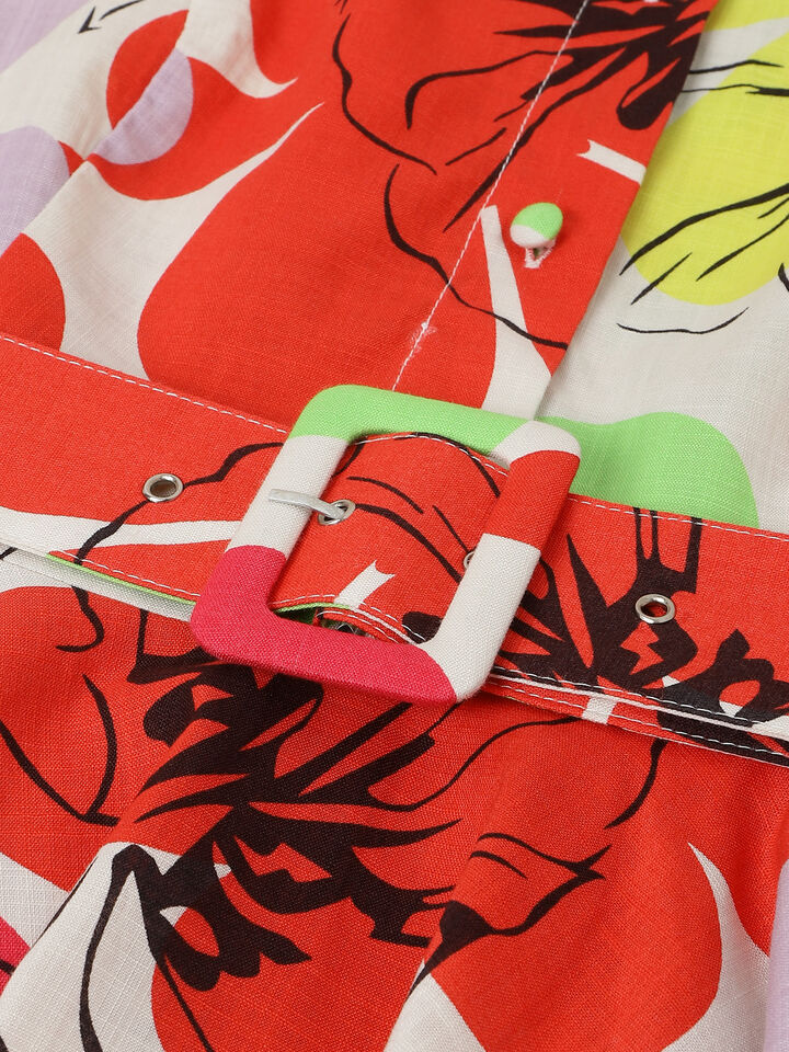 S/S PRINTED SHORT FLARE DRESS WITH BELT image number 10